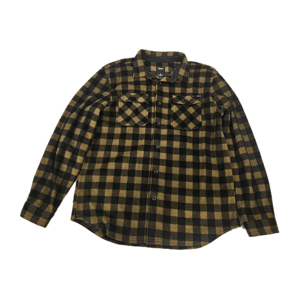 Union‎ SEA WA Flannel Fleece Mens XL Plaid Black Long Sleeve Button Shirt Jacket
